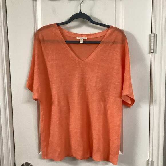 Eileen Fisher Tops - Eileen Fisher Vibrant Orange V-Neck Linen Tee
